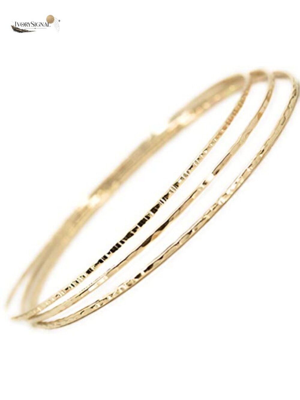 14k Gold Filled Hammered Bangle Set of 3 Textures Slip On Handmade